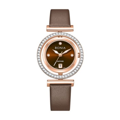 Bonia Elegance BNB10926-2547S Brown Leather Strap Women Watch 